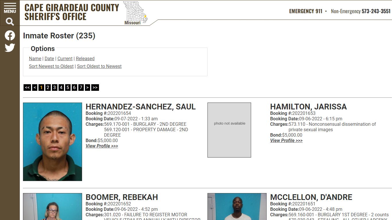 Inmate Roster (211) - Cape Girardeau County SHERIFF'S OFFICE